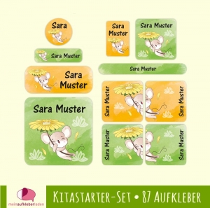 Kindergarten-Set - 87 Aufkleber | Maus - personalisierbar | Namensaufkleber, Textilaufkleber, Schuhaufkleber - Handarbeit kaufen