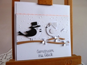 Edle Hochzeitskarte mit Vogelpaarmotiv/quadratisch/Glückwunschkarte/Wedding - Handarbeit kaufen