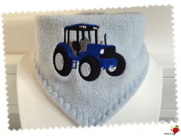 ( # 95 ) Fleece Halstuch für Kinder mit Stickmotiv Traktor und Name 