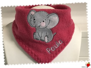 (#111) Fleece Halstuch für Kinder mit Stickmotiv Elefant  und Name 