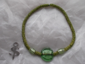 Halskette Perlenkette Glasperlen Rocailles ♥ Big Green Silver Lagenlook metallic grün 4649.181031.142625_perlenkette-038a