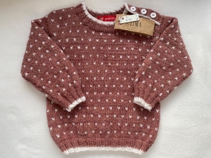 Gr. 86/92 Pullover für Kleinkinder in blush mit weißen Pünktchen  aus reiner Wolle mit Alpaka handgestrickt