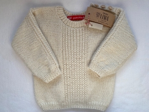 Gr.80/86 Pullover in naturweiß aus reiner Wolle mit Alpaka handgestrickt - Handarbeit kaufen