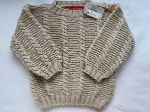 Gr.80/86 Pullover in sandbeige mit Zopfmuster aus reiner Merinowolle handgestrickt - Handarbeit kaufen