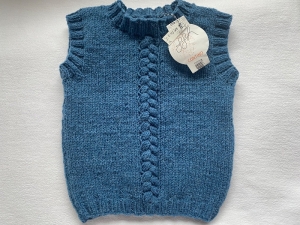 Gr.86/92 Pullunder in jeansblau aus einem Wollgemisch handgestrickt - Handarbeit kaufen