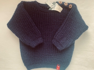 Gr. 80/86 Pullover in dunkelblau aus reiner Schurwolle im Halbpatentmuster handgestrickt - Handarbeit kaufen
