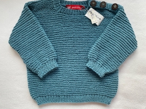 Gr. 80/86 Kinderpullover in jeansblau aus reiner Baumwolle kraus rechts handgestrickt