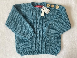 Gr. 86/92 Kinderpullover in jeansblau aus reiner Baumwolle handgestrickt - Handarbeit kaufen