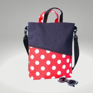 Tote Bag //Shopping Bag // crossover Bag // Henkeltasche Damen // Tragetaschen // Jeanstasche //schwarze Tasche // rote Tasche // polks dots