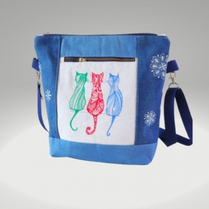 Umhängetasche Damen/ Foldover Tasche / Jeans Tasche /blaue Tasche / blaue Handtasche / Katzentasche / Katzenliebhaber / Katzen Motiv