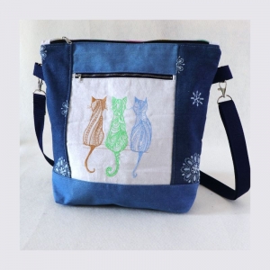 Umhängetasche Damen/ Foldover Tasche / Jeans Tasche /blaue Tasche / blaue Handtasche / Katzentasche / Katzenliebhaber / Katzen Motiv  - Handarbeit kaufen
