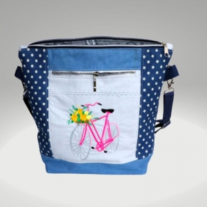 Umhängetasche Damen / Foldover Tasche / Schultertaschen Damen / Stofftaschen / Jeanstasche / blaue Handtasche / Fahrrad Tasche / - Handarbeit kaufen
