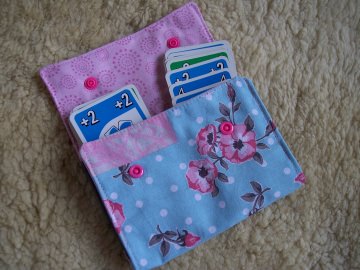 Spielkartentasche, Kartentasche für Erwachsene und Kinder -Blumen blau rosa