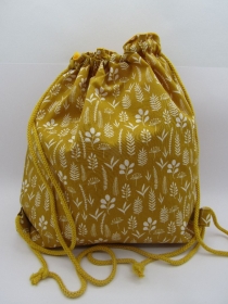 Rucksack/ Beutel / Tasche mit Baumwollkordel senf-farben mit Blumenmuster  - Handarbeit kaufen