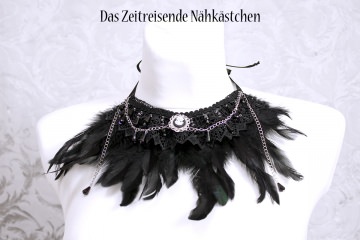 Feder-Collier, Halskette mit Federn, Halsband, Choker, Gothic, Victorianisch, Steampunk