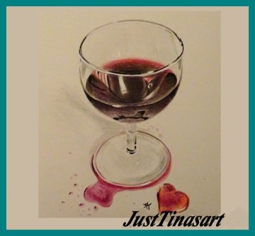 Ein Glas Rotwein , handgemalt Zeichnung mit Buntstiften und Acrylfarbe