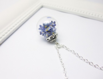 echte Vergissmeinnicht ♥ Kette 55 cm Blüte echte Blumen Schmuck Halskette,  Vergissmeinnicht  Anhänger Glasschmuck blau