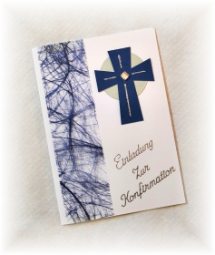 Einladung Einladungskarte zur Kommunion Konfirmation Taufe dunkelblau