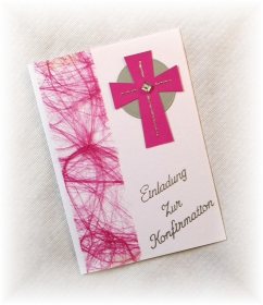 Einladung Einladungskarte zur Kommunion Konfirmation Taufe pink