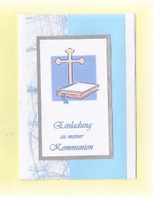 Einladung Einladungskarte zur Kommunion Konfirmation Firmung Taufe hellblau