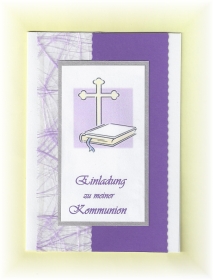 Einladung Einladungskarte zur Kommunion Konfirmation Firmung Taufe lila