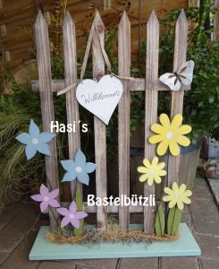 Sofort verfügbar! ♡ GARTENZAUN ♡ mit Blumen, aus Holz, Eingangsdeko