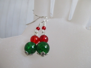 Ohrringe, Weihnacht_3 Rot-Grün 1 Paar (Ohrhaken versilbert)