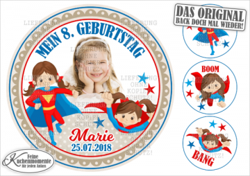 ♥ Tortenaufleger Tortenbilder Geburtstag / Superhelden für Mädchen (Dekorpapier PLUS)