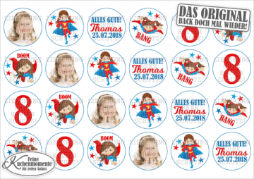 ♥ 24x Muffinaufleger Cupcake-Aufleger Tortenaufleger Geburtstag / Superhelden für Mädchen (Dekorpapier PLUS)