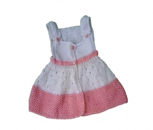 Kleidchen gestrickt mit Träger weiß creme und rosa Größe 68-80