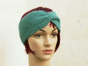 Stirnband Haarband mit Perlmuster und Twist handgestrickt in Grün Wolle  Mischgarn Turban-Style  - Handarbeit kaufen