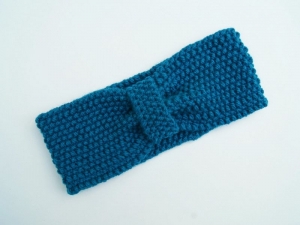 Stirnband Haarband mit Perlmuster und Band handgestrickt in Türkisblau Wolle  Mischgarn Turban-Style  - Handarbeit kaufen