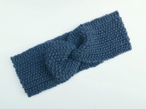 Stirnband Haarband mit Knoten handgestrickt mit Perlmuster in Jeansblau reine Wolle Turban-Style Turbanhaarband - Handarbeit kaufen