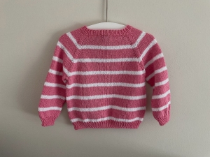 Kommission - Ringelpullover in pink mit weißen Streifen aus 100% Baumwolle - Größe 74 - 80 (9 - 12 Monate) 