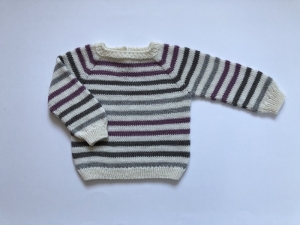 Kommission - Cooler Streifenpullover fürs Baby - handgestrickt aus weicher Wolle (Merino) - Größe: 62 - 68 (3 - 6 Monate)  