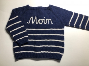 Kommission - MOIN - handgestrickte Babyjacke in dunkelblau aus weicher Wolle (Merino) - Größe 80 - 86 (12 - 18 Monate)