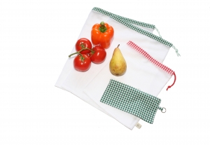 Obstnetz Gemüsenetz 3er Set Gr.L mit Täschchen, veggie bags, zero waste - Handarbeit kaufen