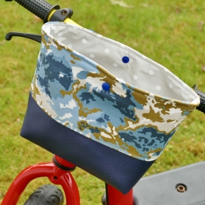 Genähte Lenkertasche, Fahrradtasche, mit Klettverschluss und Wachstuch,Camouflage,Lederimitat dunkelblau   - Handarbeit kaufen