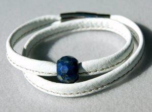  Wickelarmband Nappa-Leder weiß mit Lapis Lazuli Edelstahl 
