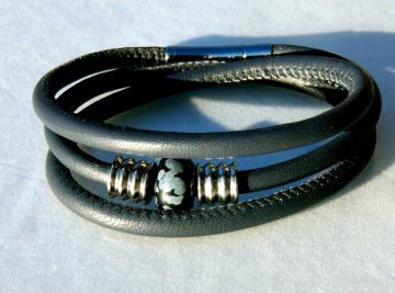 Männer Wickelarmband OBSIDIAN Nappa Edelstahl 3fach grau edel elegant leger 544.180730.212819_1bg