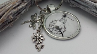 Pusteblumen Schlüsselanhänger mit Libelle handgefertigt Accessoire Geschenk Frauen Freundin Kollegin