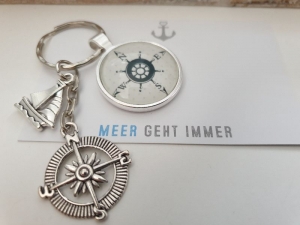 Kompass Segelboot Schlüsselanhänger Glascabochon handgefertigt maritimes Geschenk Männer Freund Sohn
