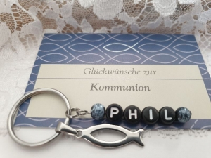 Kommunionsgeschenk Fisch Schlüsselanhänger mit Namen Edelstahl Geschenk Junge Mädchen Glaube Religion Kommunion Geschenkset  - Handarbeit kaufen