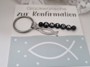 Konfirmationsgeschenk Fisch Schlüsselanhänger mit Namen Edelstahl Geschenk Junge Mädchen Glaube Religion  - Handarbeit kaufen
