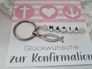Konfirmationsgeschenk Fisch Schlüsselanhänger mit Namen Edelstahl Geschenk Mädchen Patenkind Glaube Religion Kommunion Geschenkset  
