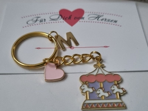 Karussell Schlüsselanhänger personalisiert mit Herz Geschenk Frauen Freundin Kinder Weihnachten Geburtstag Geschenkset   