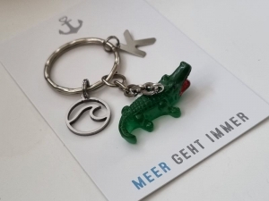 Krokodil Schlüsselanhänger personalisierbar handgefertigt Accessoire Geschenk Frauen Freundin Männer Kinder Geschenkset 