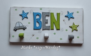 Kindergarderobe Garderobe für Kinder 30 cm mit 3 Buchstaben aus Holz