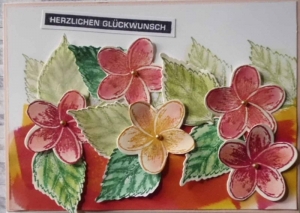 Süße, selbstgemachte Karte zum Geburtstag mit vielen Blüten und Blättern - Handarbeit kaufen