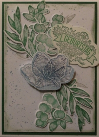 Sehr hübsche, selbstgestaltete Karte mit Zweigen und einer Blüte zum Geburtstag - Handarbeit kaufen